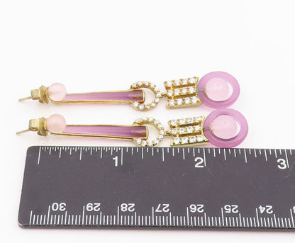 925 Sterling Silver Vintage Earrings Gold Plated Rose Quartz & Amethyst  EG14250