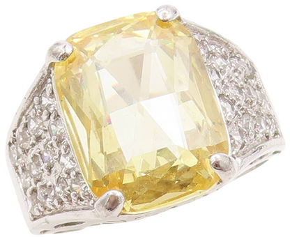 925 Sterling Silver Vintage Ring Rectangle Citrine & CZ Band  Sz 10  RG31678