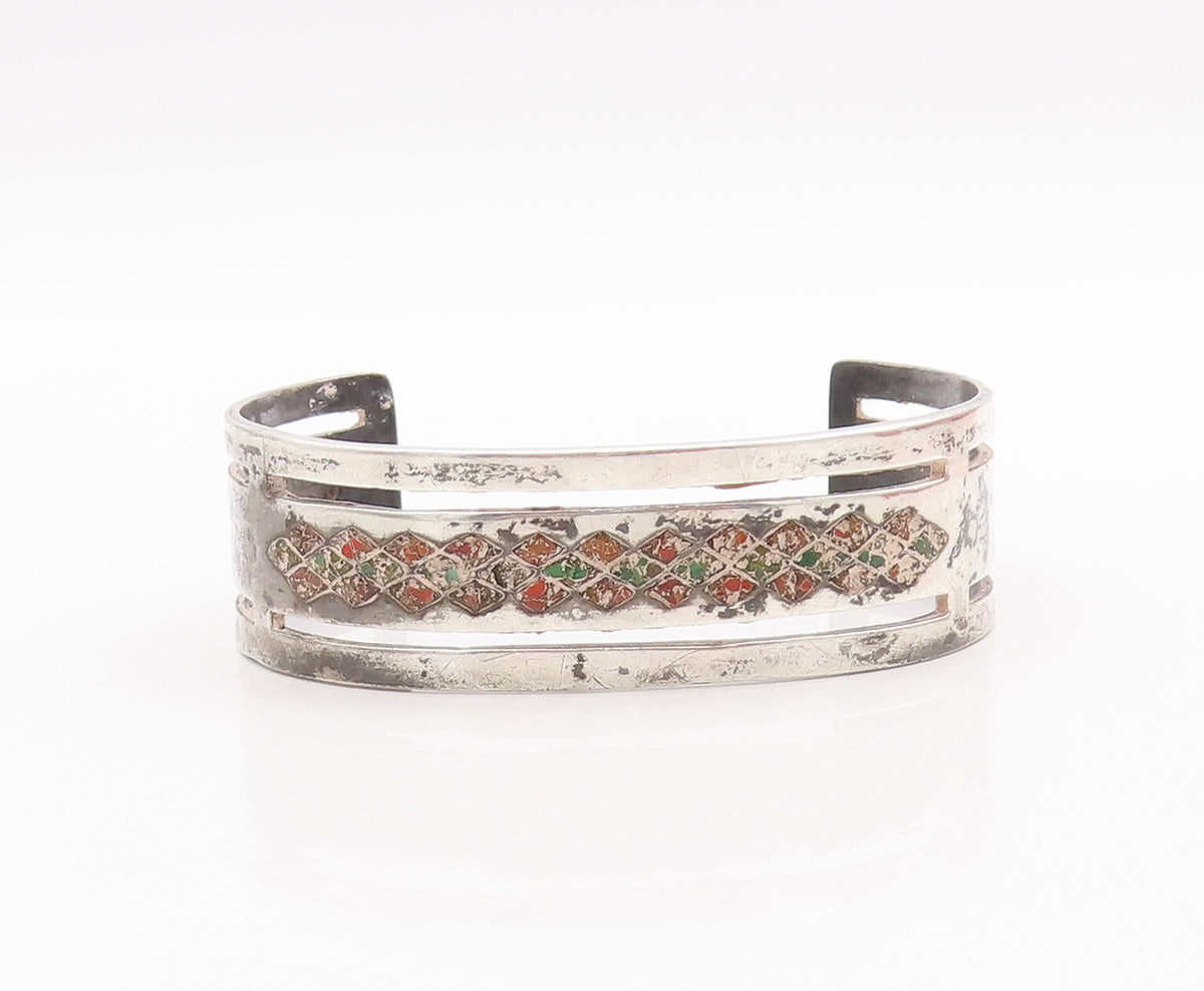 925 Sterling Silver Vintage Bracelet CRITCHELL NAVAJO Crushed Turquoise  BT10521