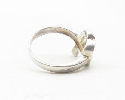 925 Sterling Silver  Vintage Shiny Open Love Heart Band Ring Sz 7.5  RG12032