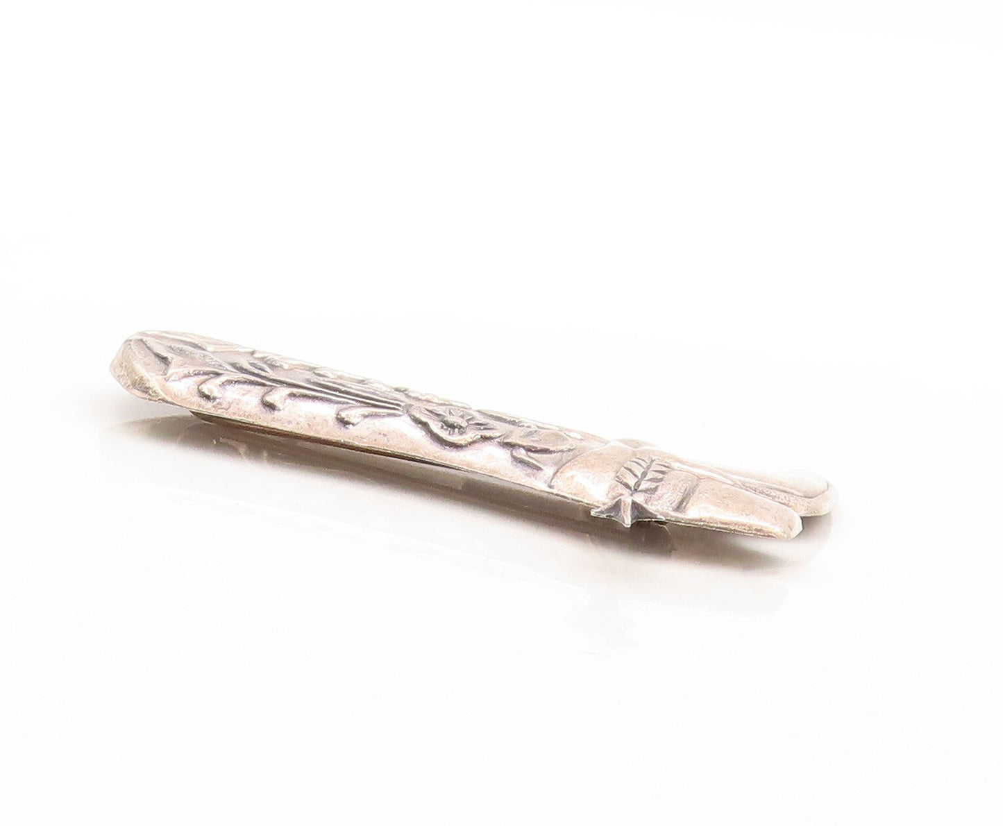 925 Sterling Silver Vintage Brooch Pin Solid Floral Design Carved Boots  BP11332