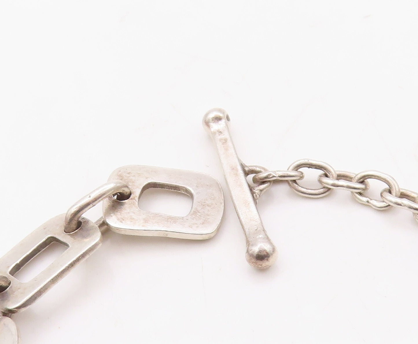 925 Sterling Silver Vintage Bracelet Minimalist Carved Dangling Charms  BT10930
