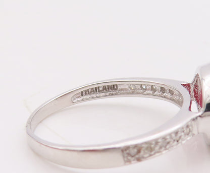 925 Sterling Silver Vintage Ring Stackable Diamonds & Gemstone  Sz 7.5  RG29903