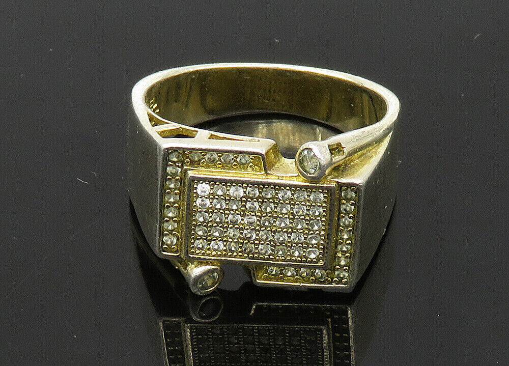 925 Sterling Silver  Vintage Topaz Encrusted Large Band Ring Sz 13  RG21192