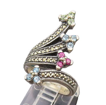 925 Silver  Vintage Tree Branch Boomed Floral Bypass CZ Ring Sz 6  RG26620