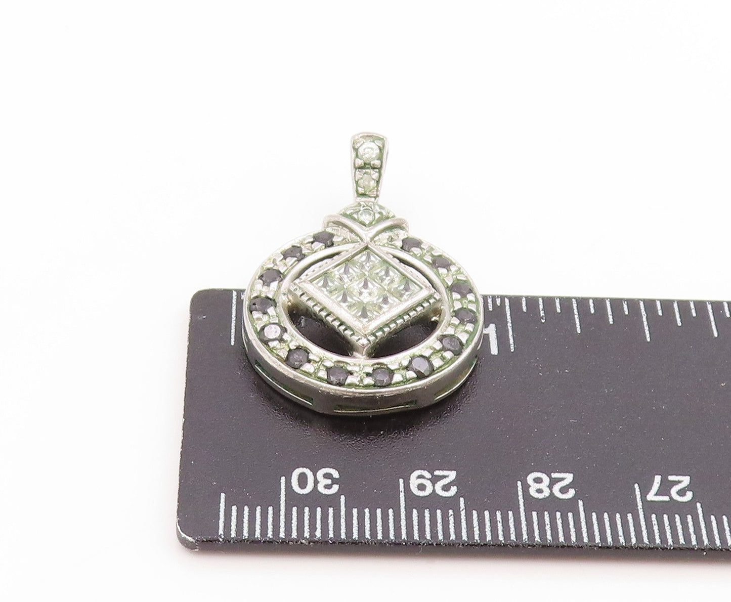 925 Sterling Silver Vintage Pendant Black & White CZ Geometric Charm  PT25824
