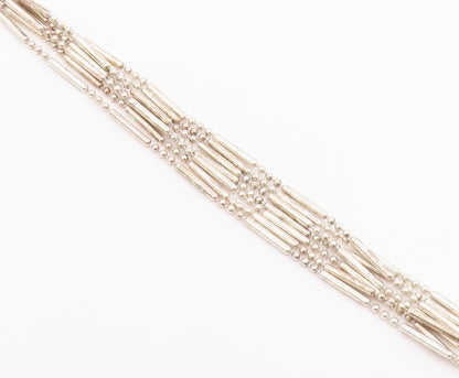 925 Sterling Silver Vintage Bracelet Multi Strand Geometric Bead Link  BT12150
