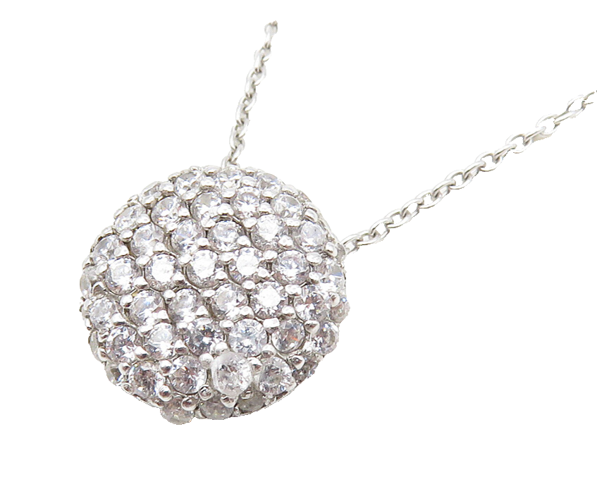 925 Sterling Silver  Cubic Zirconia Encrusted Round Chain Necklace  NE1926