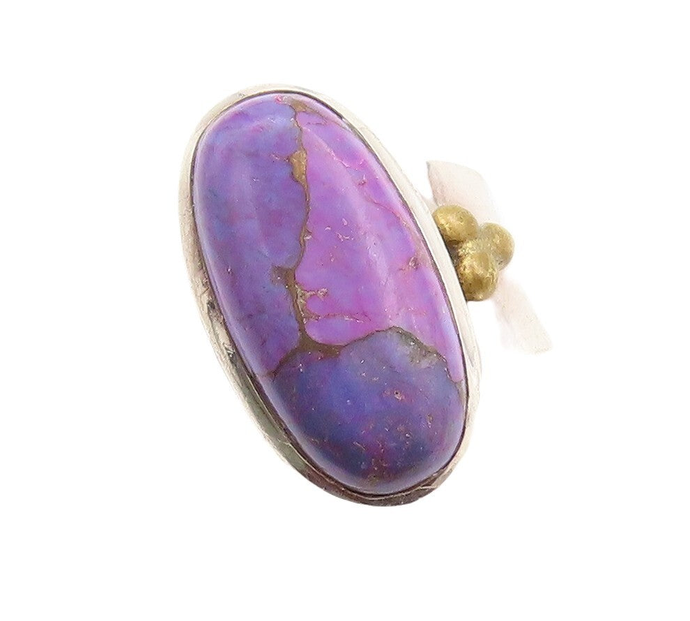 925 Sterling Silver Vintage Ring Oval Cabochon Purple Gemstone  Sz 8  RG31181