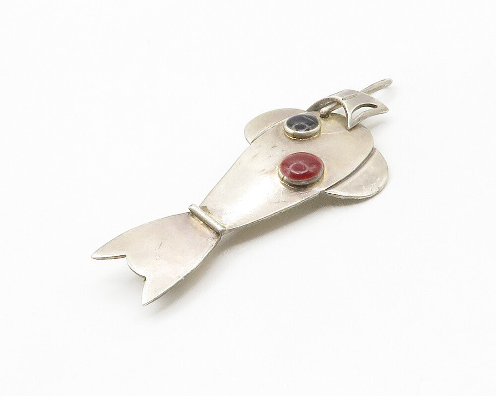 MEXICO 925 Sterling Silver  Vintage Carnelian & Onyx Cat Brooch Pin  BP5758