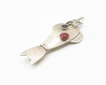 MEXICO 925 Sterling Silver  Vintage Carnelian & Onyx Cat Brooch Pin  BP5758