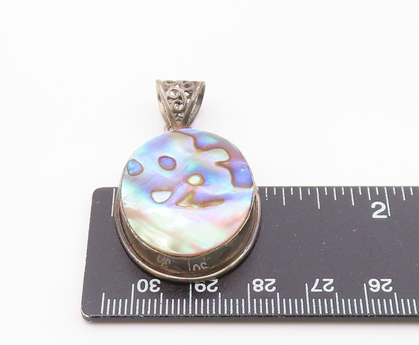 925 Sterling Silver  Vintage Abalone Shell Oval Swirl Bail Pendant  PT9169