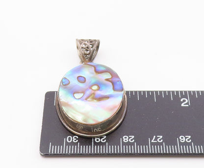 925 Sterling Silver  Vintage Abalone Shell Oval Swirl Bail Pendant  PT9169