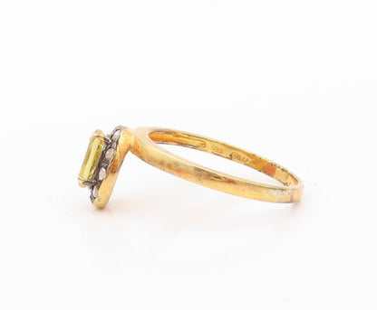 925 Sterling Silver Vintage Ring Gold Plated Diamonds & Gemstones  Sz 8  RG30312