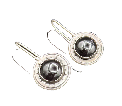 925 Sterling Silver  Vintage Black Onyx Etched Star Drop Earrings  EG11924