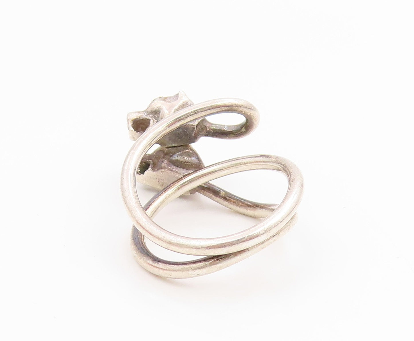 925 Sterling Silver Vintage Ring Modernist Siamese Cats Motif  Sz 7  RG35591