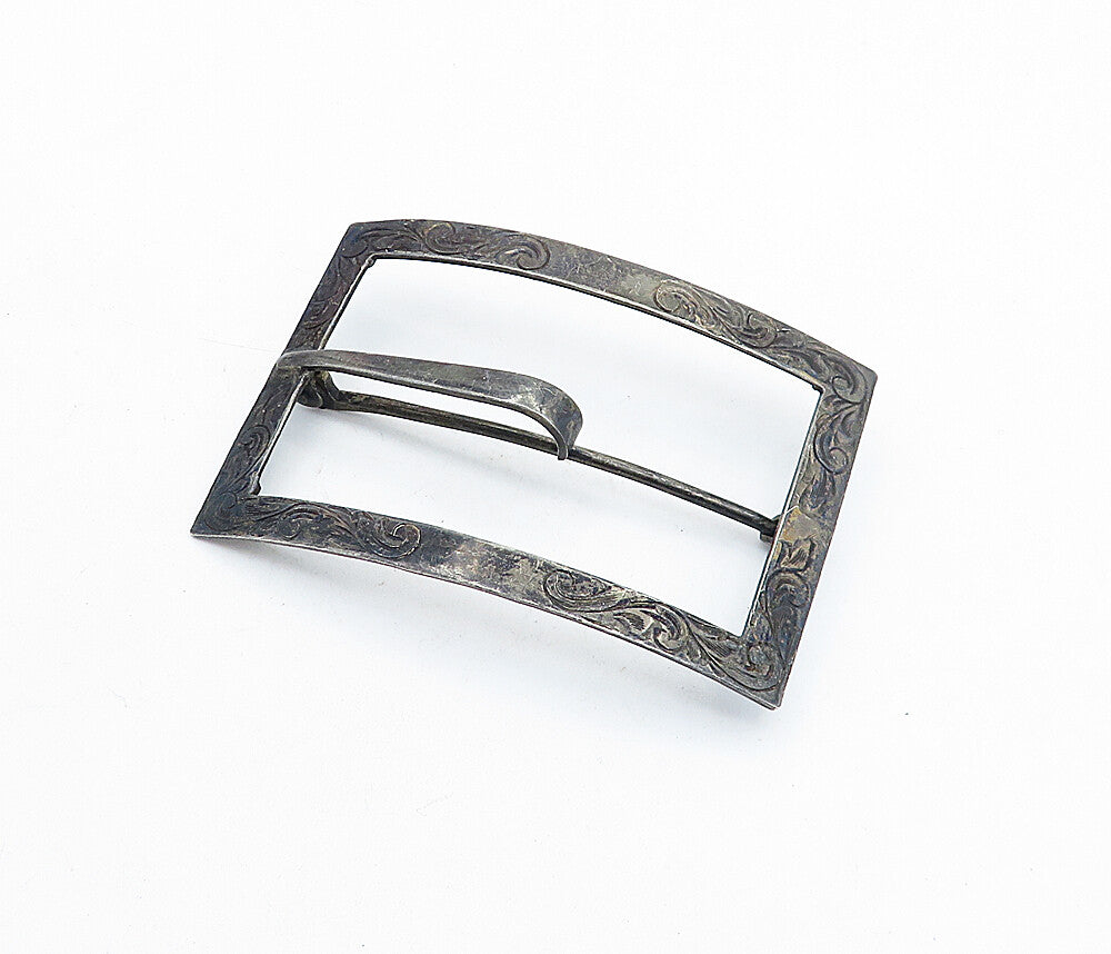 925 Sterling Silver  Vintage Oxidized Swirl Etched Pattern Belt Buckle  TR1191