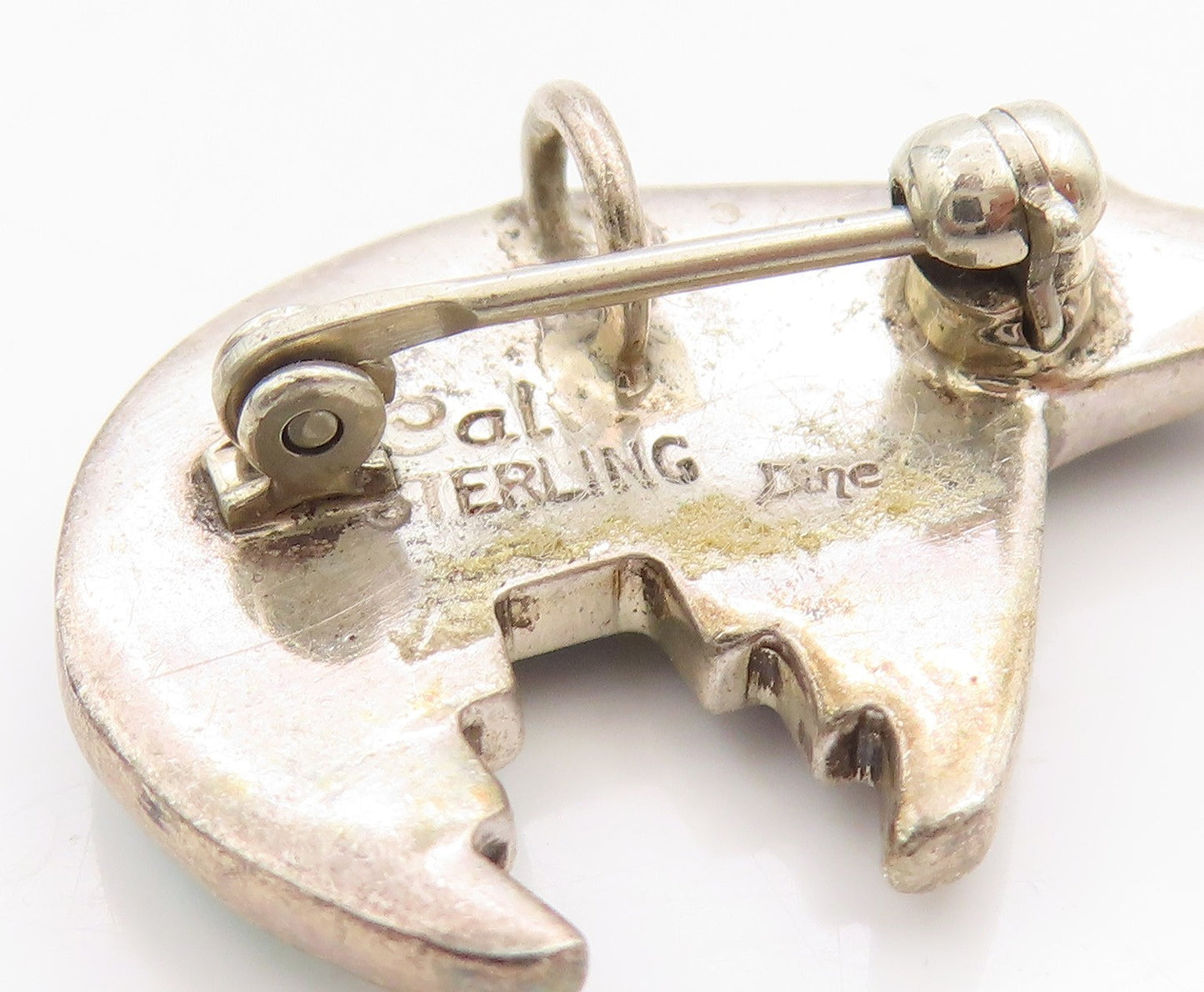 925 Sterling Silver Vintage Brooch Pin NAVAJO ZUNI Gemstone Inlay Bear  BP11657