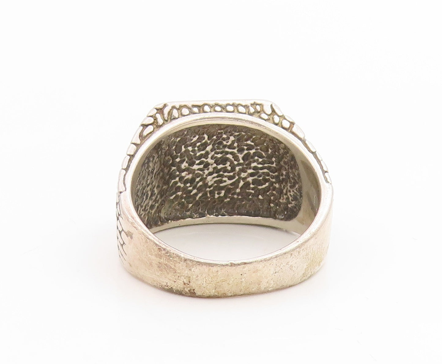 925 Sterling Silver Vintage Ring Crushed Turquoise Freemason Band Sz 12 RG34893