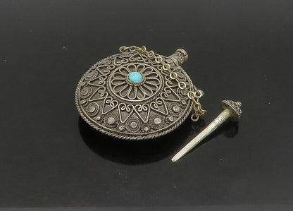 925 Sterling Silver  Vintage Turquoise Ornate Perfume Bottle (OPENS)  TR3197
