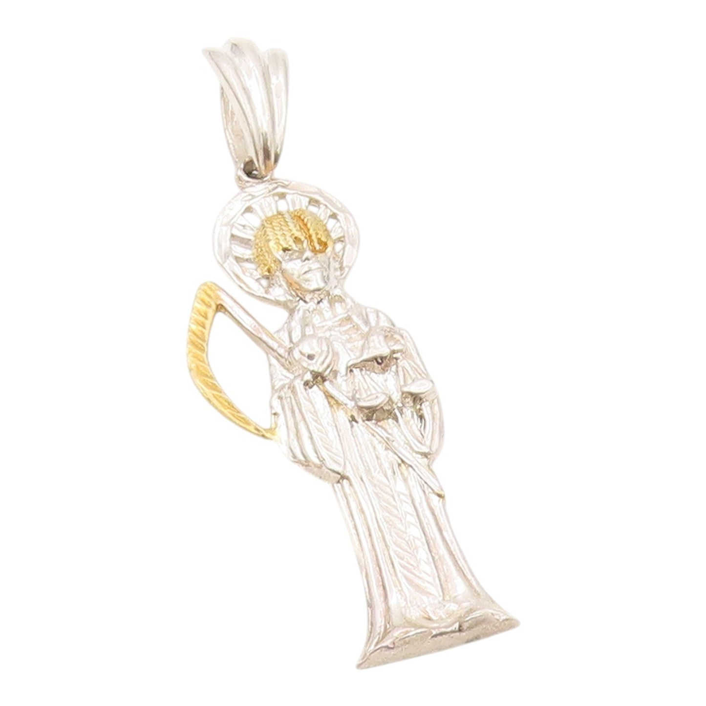925 Sterling Silver  Vintage Shiny Two Tone Grim Reaper Drop Pendant  PT11803