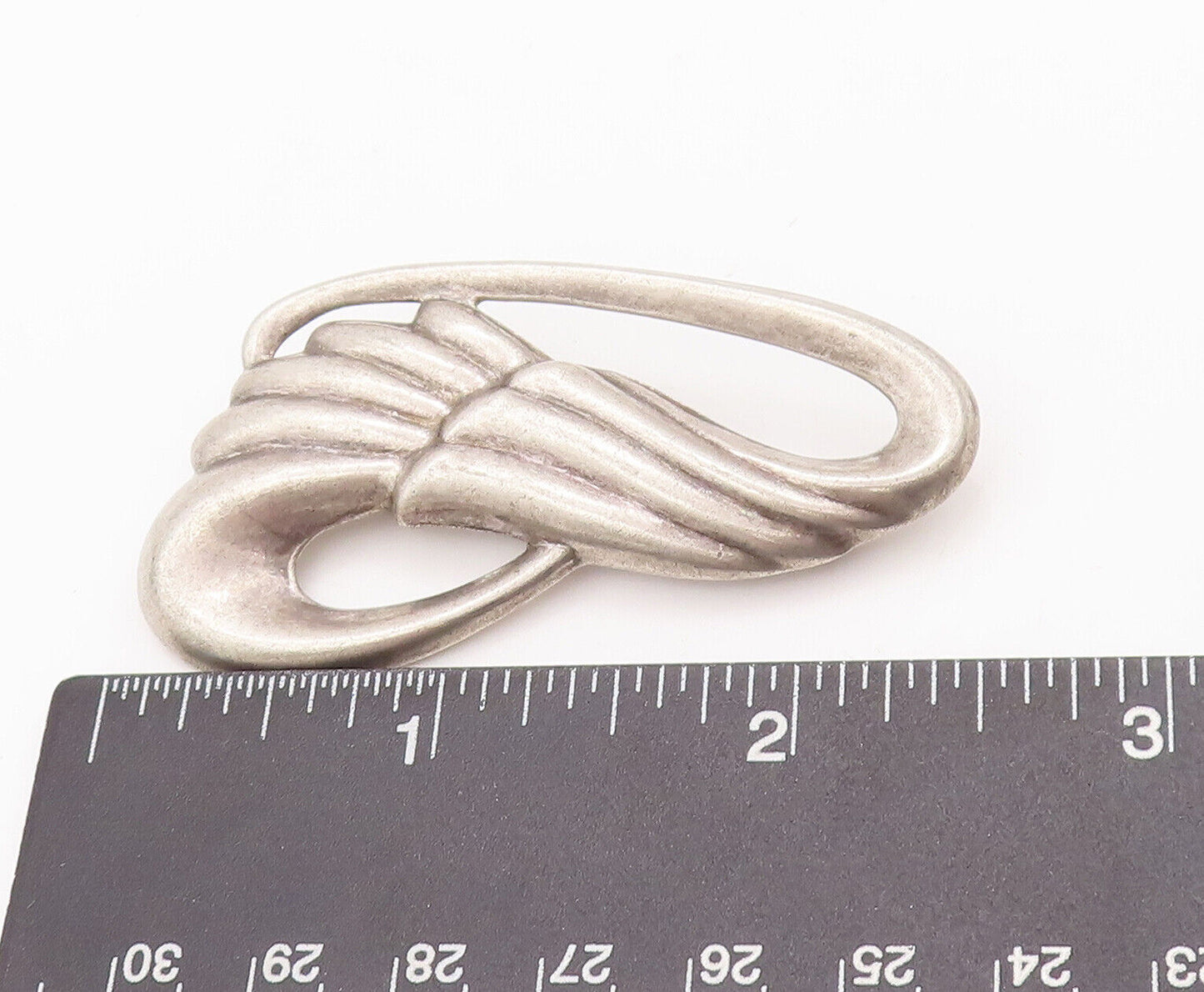 925 Sterling Silver Vintage Brooch Pin Minimalist Solid Carved Swirls  BP10880