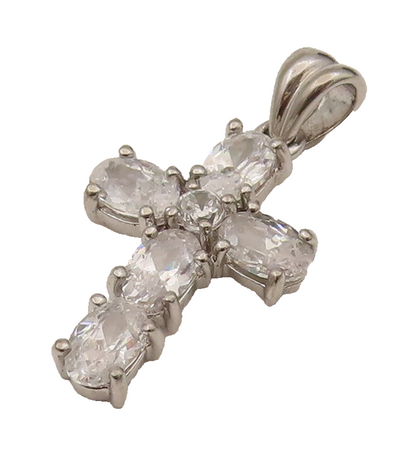 925 Silver  Vintage Dancing Cubic Zirconia Religious Cross Pendant  PT21945