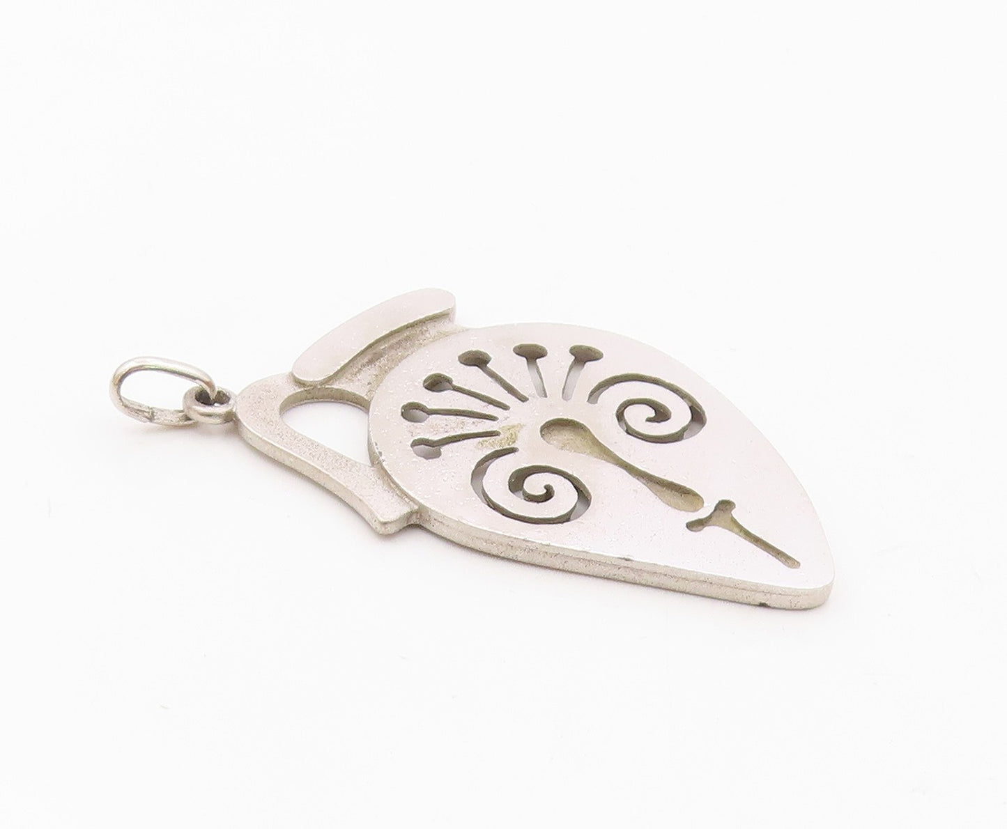 925 Sterling Silver  Vintage Modernist Swirl Cutout Face Drop Pendant  PT7052