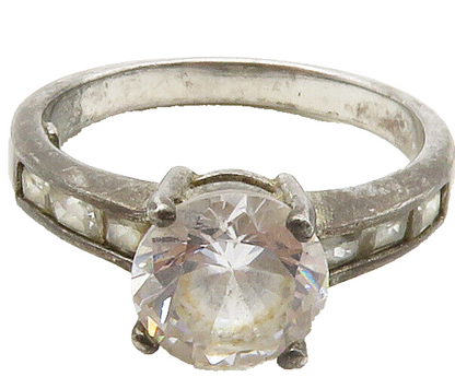 925 Sterling Silver  Vintage Cubic Zirconia Solitaire Ring Sz 7.5  RG16794