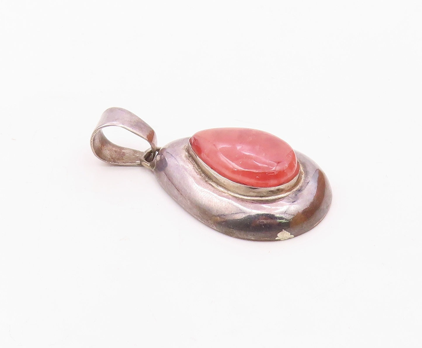 925 Sterling Silver  Vintage Cabochon Cut Quartz Tear Drop Pendant  PT11050