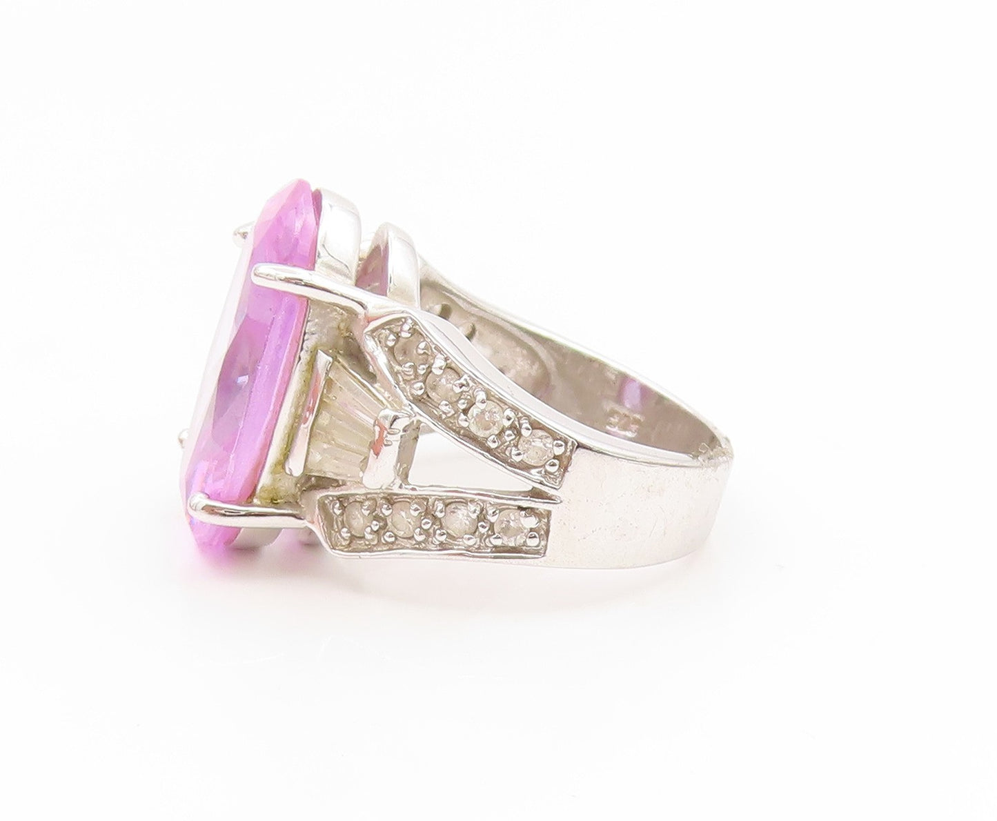 925 Sterling Silver Vintage Ring Oval Cut Amethyst & Topaz Band  Sz 7  RG35073