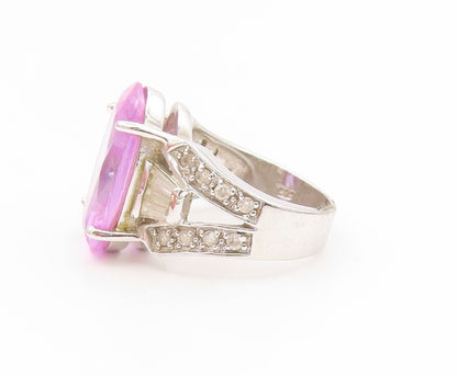925 Sterling Silver Vintage Ring Oval Cut Amethyst & Topaz Band  Sz 7  RG35073