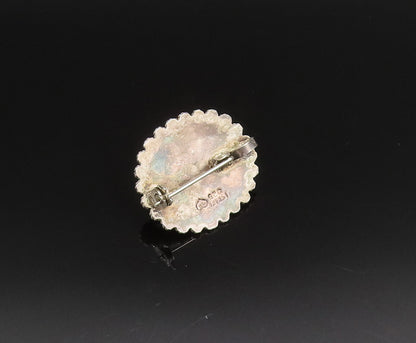 ISRAEL 925 Silver  Vintage Twisted Rope & Beaded Jasper Brooch Pin  BP9882