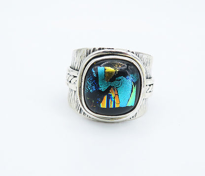 925 Sterling Silver Glitter Art Textured Band Cocktail Ring Sz 8 RG8582