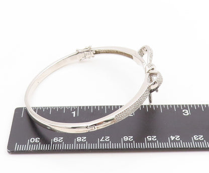 925 Sterling Silver Vintage Bracelet Genuine Diamonds Ribbon Bow Bangle  BT11803
