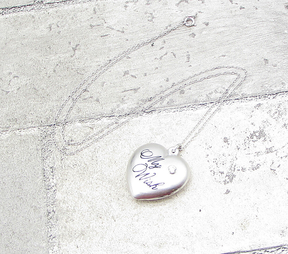 925 Silver  Cubic Zirconia My Wish Puffy Love Heart Pendant & Chain  PT1349