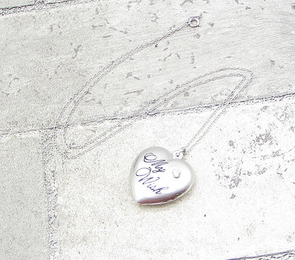 925 Silver  Cubic Zirconia My Wish Puffy Love Heart Pendant & Chain  PT1349