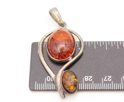 925 Sterling Silver  Vintage Cutout Double Shade Amber Drop Pendant  PT22414
