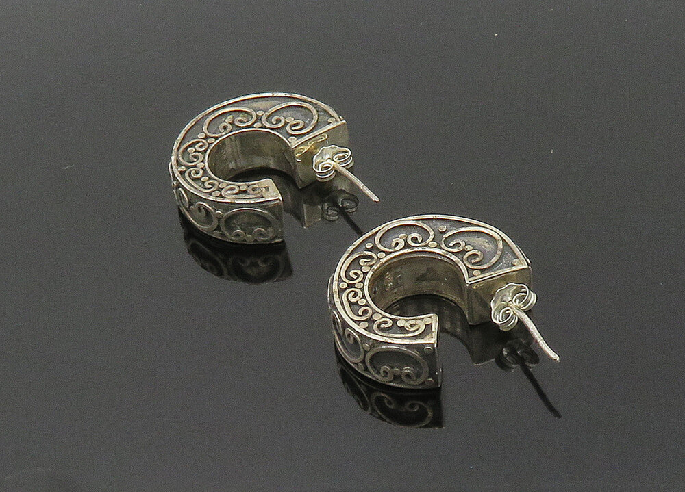 925 Sterling Silver  Vintage Dark Tone Pretzel Swirl Hoop Earrings  EG10413