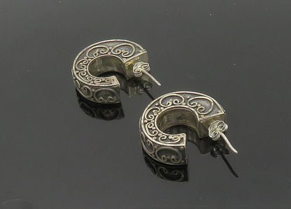 925 Sterling Silver  Vintage Dark Tone Pretzel Swirl Hoop Earrings  EG10413