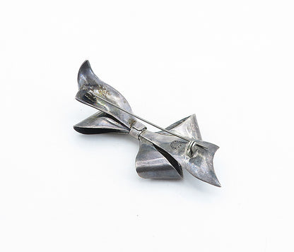 MEXICO 925 Sterling Silver  Vintage Oxidized Bow Tied Ribbon Brooch Pin BP2384