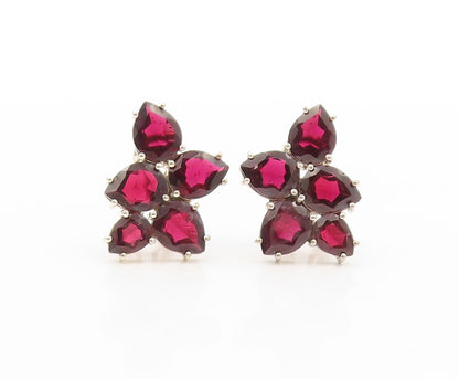 925 Sterling Silver Vintage Earrings Multi Drop Cut Garnet Clip on EG13399