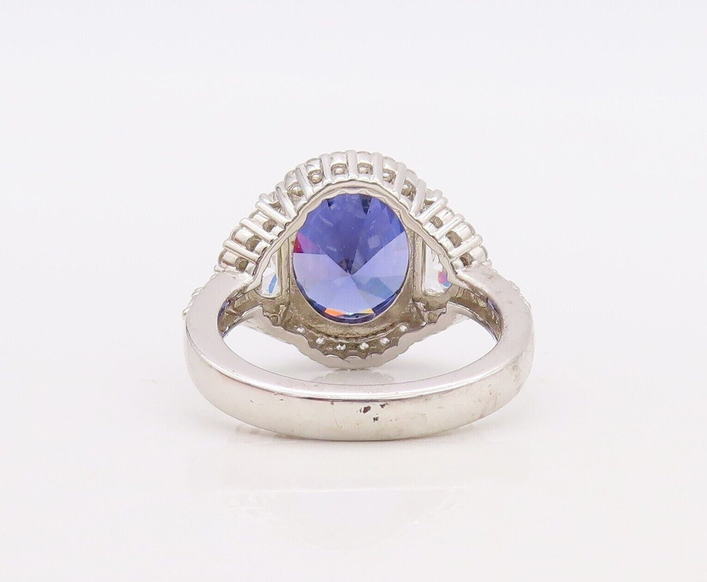 925 Sterling Silver Vintage Ring Designer Cutout Sapphire & Topaz  Sz 7  RG30043