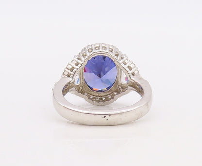 925 Sterling Silver Vintage Ring Designer Cutout Sapphire & Topaz  Sz 7  RG30043