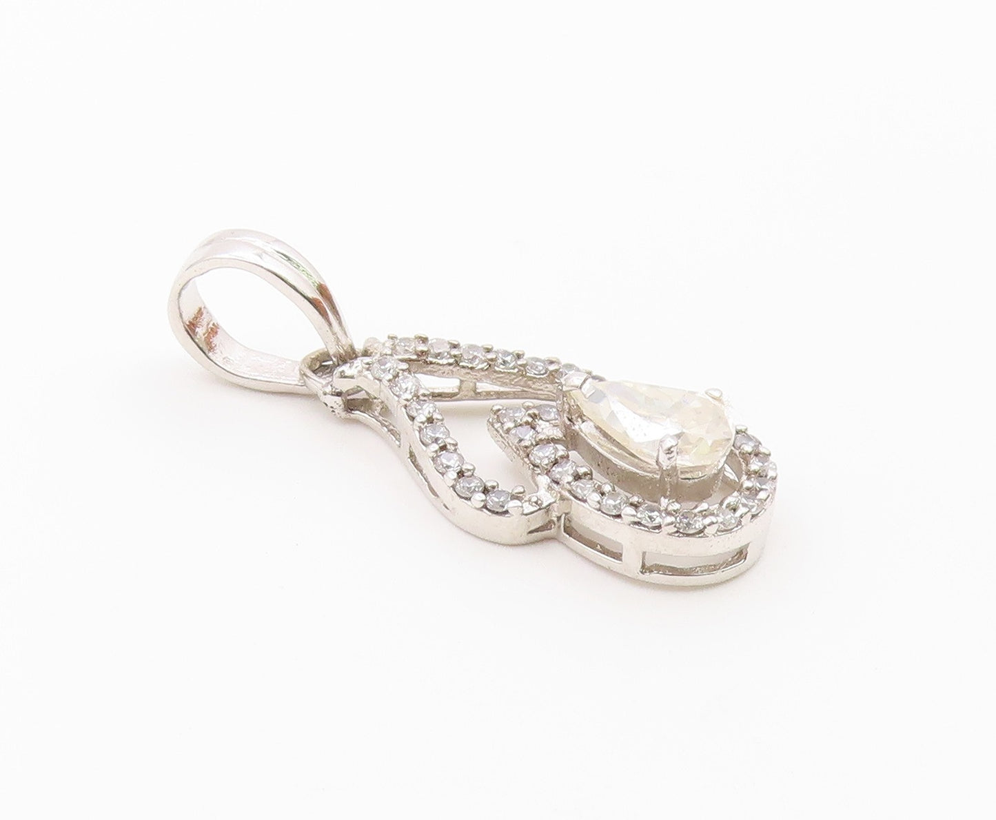 925 Sterling Silver  Vintage Quartz & Topaz Pear Shape Drop Pendant  PT20303