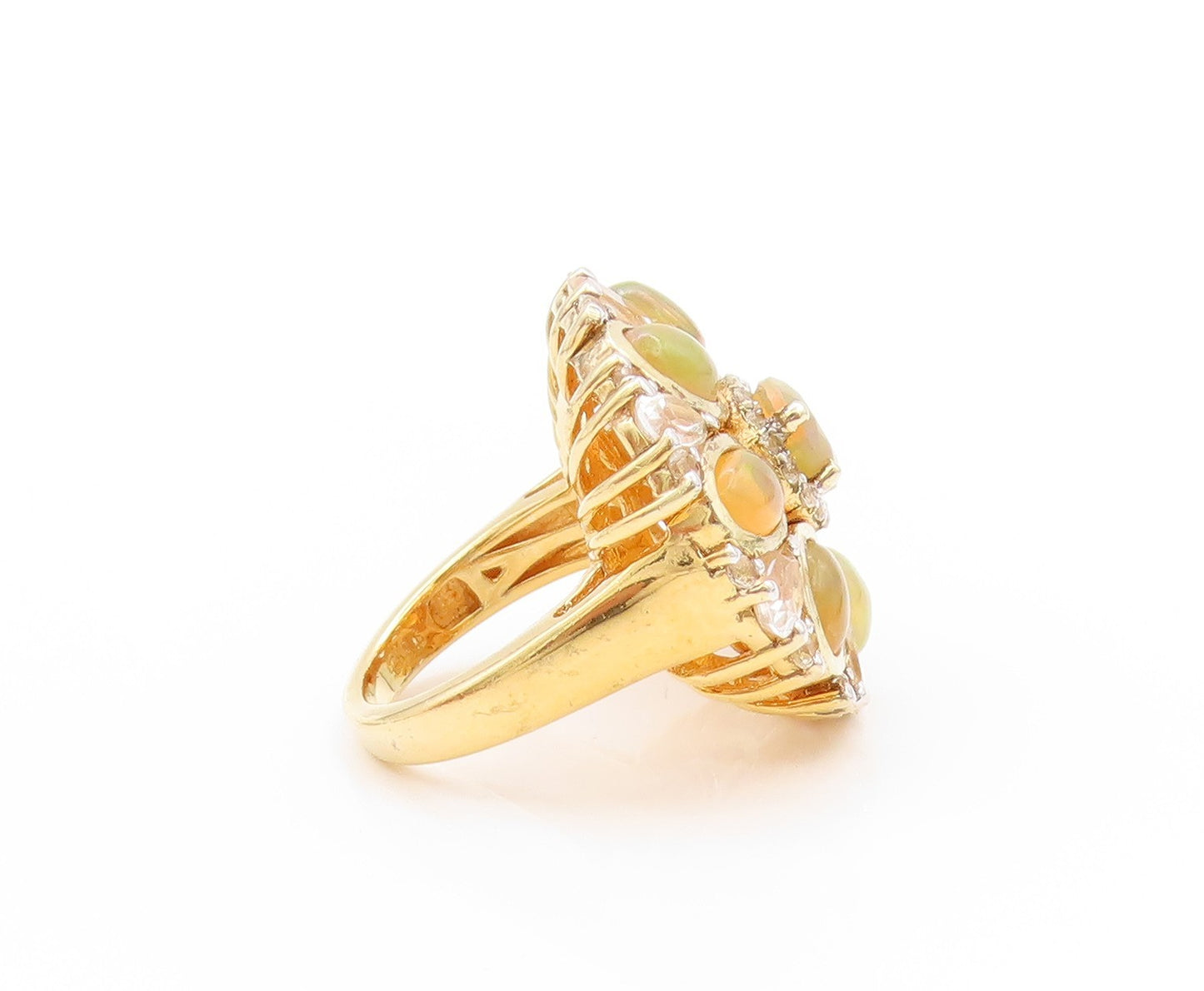 925 Sterling Silver Vintage Ring Gold Plated Fire Opal & Sapphire  Sz 5  RG32766