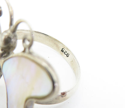 925 Silver  Vintage Mother Of Pearl Butterfly Motif Cocktail Ring Sz 7  RG7857
