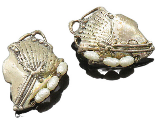 925 Silver  Vintage Baroque Pearls Modernist Non Pierce Earrings  EG10390
