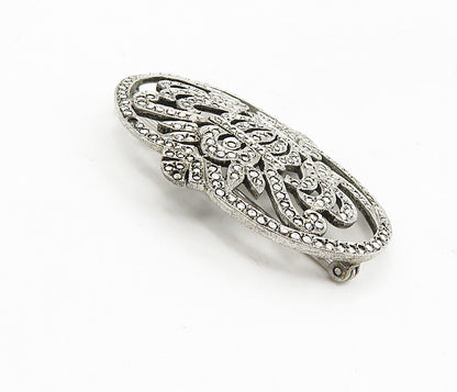 PRK 925 Sterling Silver  Vintage Sparkling Floral Swirl Brooch Pin  BP3307
