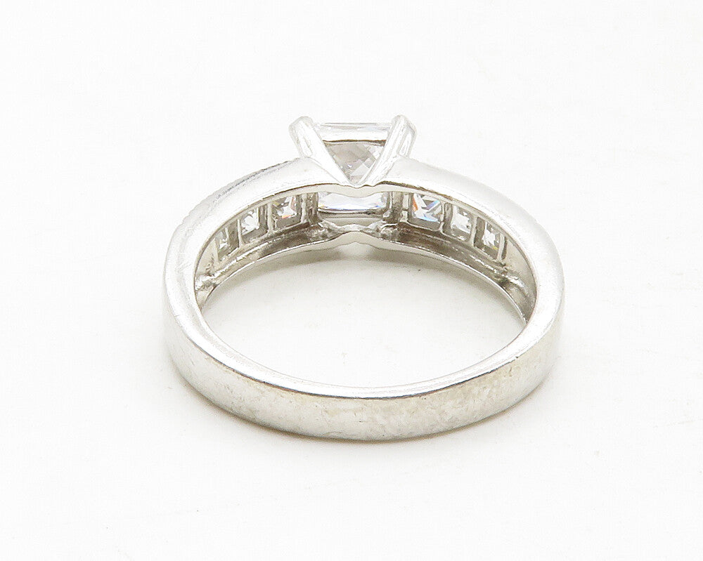 925 Sterling Silver  Cubic Zirconia Solitaire With Accents Ring Sz 8.5 RG12832